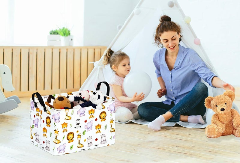 KUNRO Rectang Animals Storage Basket Gift Shelf Basket Storage Bin, Nursery Basket Organizer Box for With Handles for Room Deco - Image 2